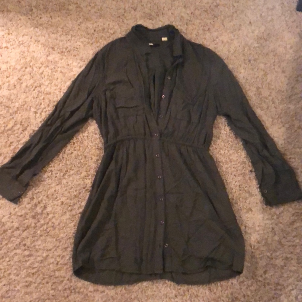 BDG olive button up mini dress